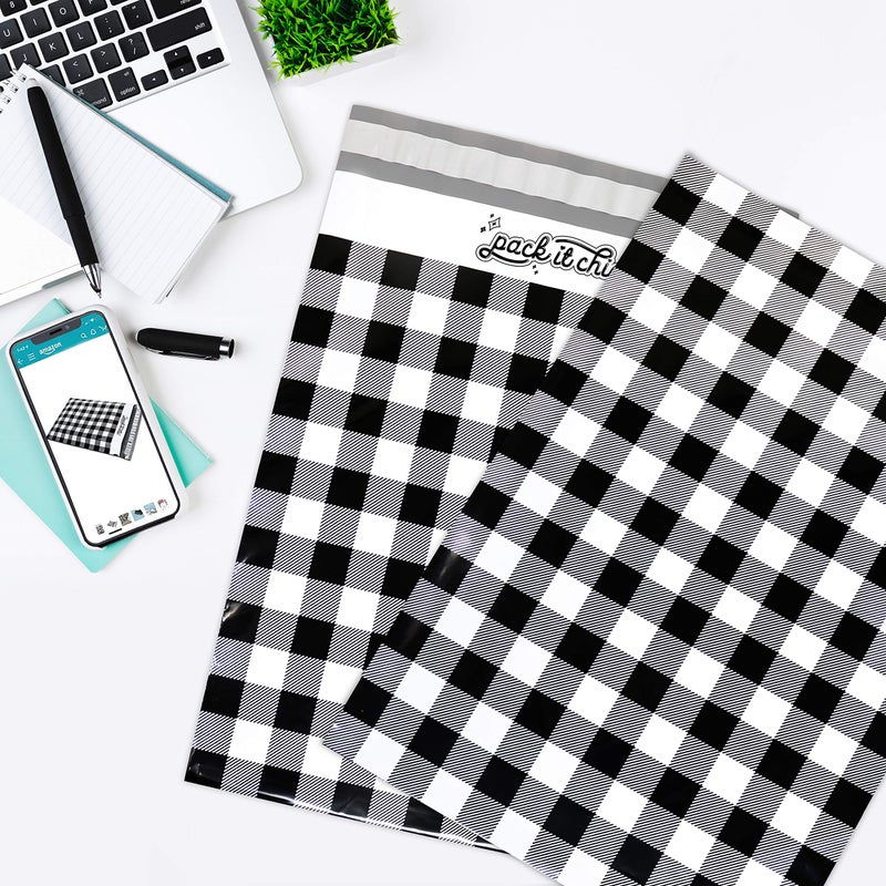 Pack It Chic - 10X13 (100 Pack) Gingham Plaid Poly Mailer Envelope Plastic Custom Mailing & Shipping Bags - Self Seal - Image 5